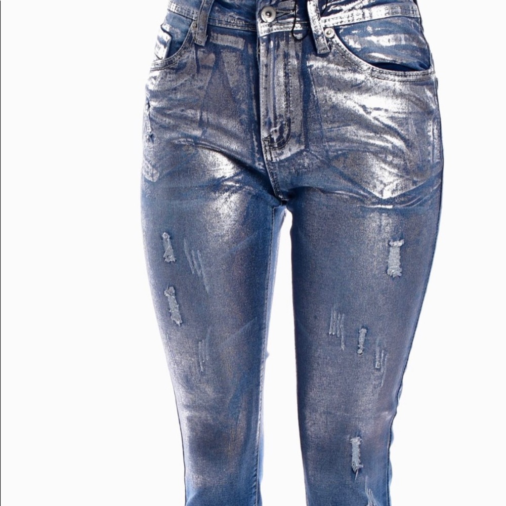 Women foil jeans